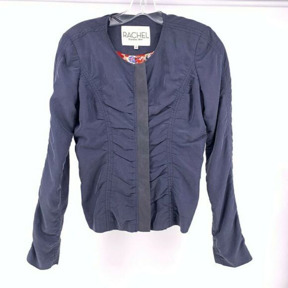 Rachel Roy Blue Ruched Moto Jacket Size 2 - Picture 1 of 8